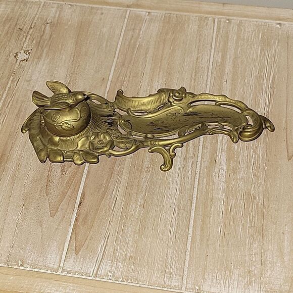 Vintage Italian Inkwell bird art nouveau brass - Picture 3 of 12
